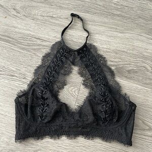 Victoria's Secret Black Lace Halter Bralette with Eyelet Lacing